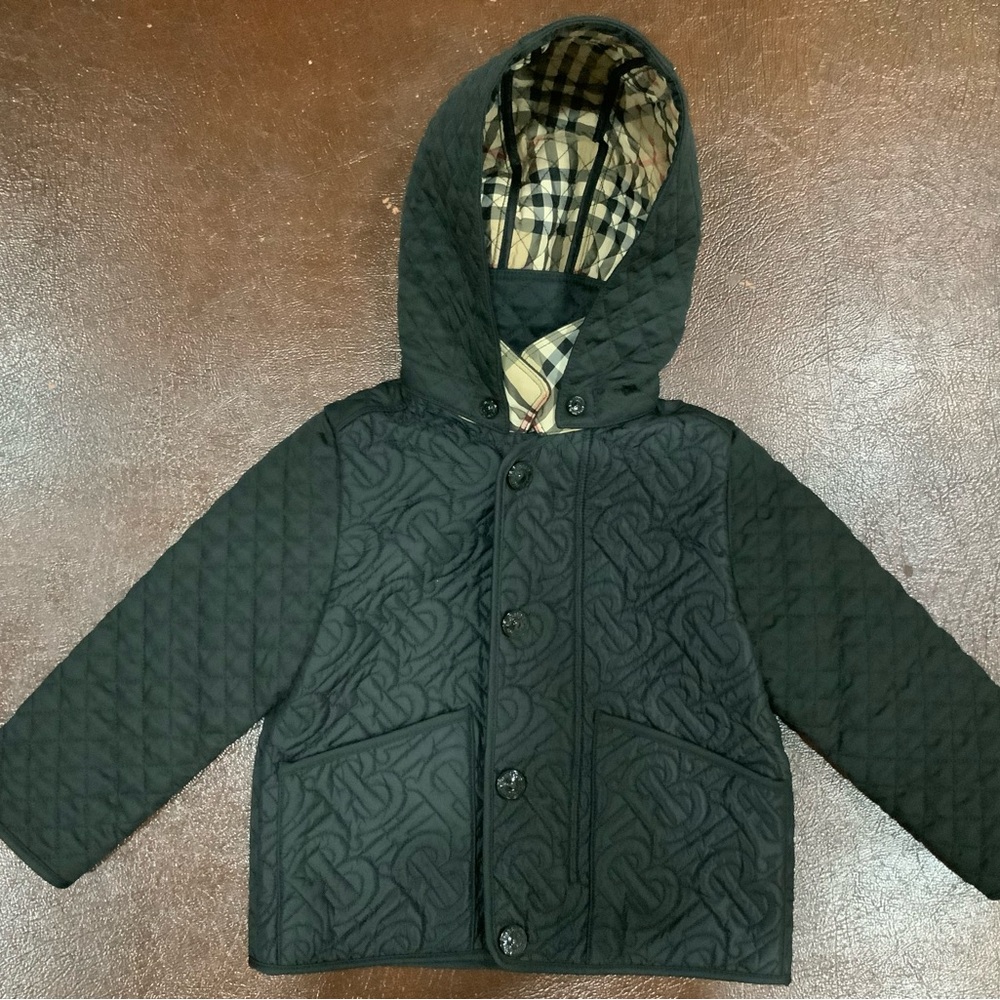 Burberry Quilted Black Jacket with Hood, 2T